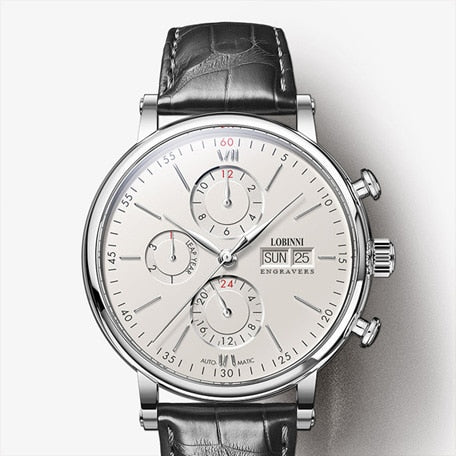 Switzerland LOBINNI Men Watches Luxury Brand Perpetual Calender Auto Mechanical Men's Clock Sapphire Leather relogio L13019-6