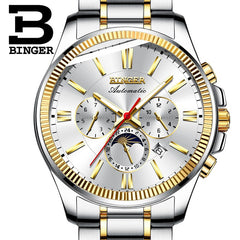 2019 Genuine Luxury BINGER Brand Men watch Self-wind waterproof full steel automatic mechanical male week month display fashion