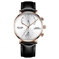 Mens Waterproof Watches Leather Strap Slim Quartz Casual Business Mens Wrist Watch Top Brand Belushi 537 Male Clock 2019 Fashion