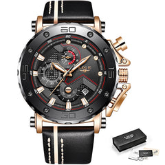 2019LIGE New Fashion Mens Watches Top Brand Luxury Big Dial Military Quartz Watch Leather Waterproof Sport Chronograph Watch Men