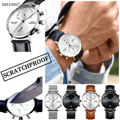 Mens Waterproof Watches Leather Strap Slim Quartz Casual Business Mens Wrist Watch Top Brand Belushi 537 Male Clock 2019 Fashion