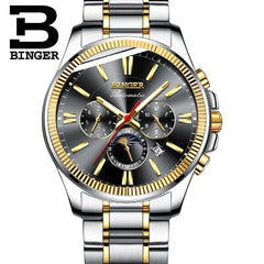 2019 Genuine Luxury BINGER Brand Men watch Self-wind waterproof full steel automatic mechanical male week month display fashion