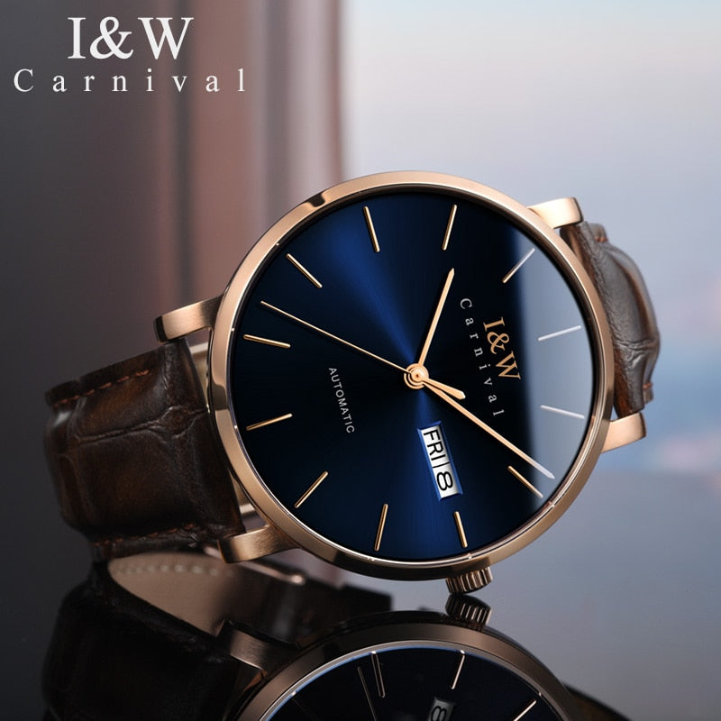 I&W 2018 Original Mens Mechanical Watches Carnival Japan Movement Automatic Watche Men Ultra-Thin 10mm Mens Clock reloj hombre