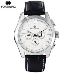 FORSINING Mens Luxury Automatich Mechanical Watches Men Black Leather Band 24H Date Week Month Calendar Clock Relogio Masculino