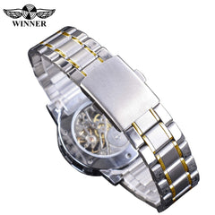 Winner Transparent Fashion Diamond Display Luminous Hands Gear Movement Retro Royal Design Men Mechanical Skeleton Wrist Watches