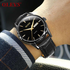 Mens Watches Top Brand Luxury OLEVS Fashion Watch Men Leather Quartz Watch For Male Auto Date Rose Gold Shell relogio masculino