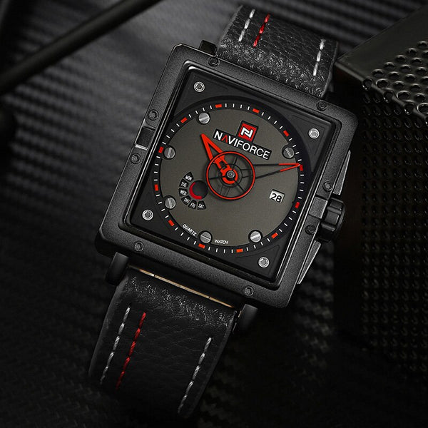 Original NAVIFORCE Men Creative Square Wrist Watch Leather Quartz Sports Watches Male Waterproof Clock Fashion Relogio Masculino