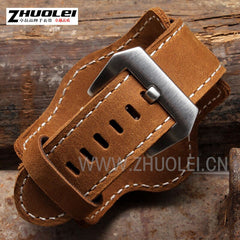 High quality genuine leather watchband with tray bracelet with stainless steel buckle for fossil PA handmade watch 22 24 26mm