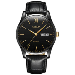 AESOP Mens Watches Top Brand Luxury Automatic Mechanical Multi-functional  Calendar waterproof Watch Brown Genuine Leather Colck
