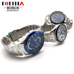 FOTINA Top Brand BOSCK Casual Business Watch Men Stainless Steel Water Resistant Quartz Clock Auto Day Date Watches Montre Homme