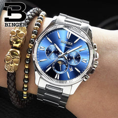 2019 Genuine Luxury BINGER Brand Men watch Self-wind waterproof full steel automatic mechanical male week month display fashion