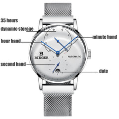 Switzerland BINGER Men's Watches Luxury Brand Automatic Mechanical Men Watch Sapphire Male Japan Movement reloj hombre B1187-0