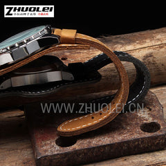 High quality genuine leather watchband with tray bracelet with stainless steel buckle for fossil PA handmade watch 22 24 26mm