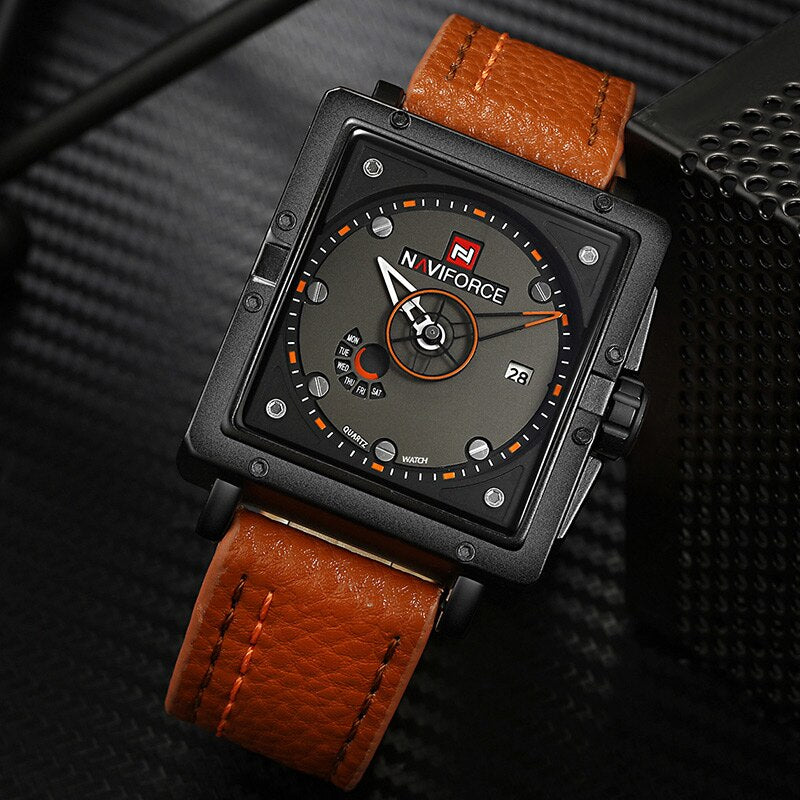 Original NAVIFORCE Men Creative Square Wrist Watch Leather Quartz Sports Watches Male Waterproof Clock Fashion Relogio Masculino