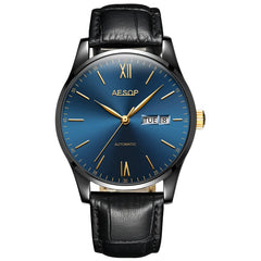 AESOP Mens Watches Top Brand Luxury Automatic Mechanical Multi-functional  Calendar waterproof Watch Brown Genuine Leather Colck