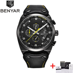 BENYAR Big Dial Sport Watch Men Waterproof Outdoor Military Chronograph Quartz Leather Watch Army Male Clock Relogio Masculino