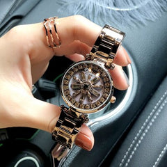 Stainless Steel Rotation Women Rhinestone Watches Fashion Ladies Casual Dress Watch Women Elegant Luxury Quartz Watch Relogios