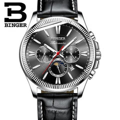 2019 Genuine Luxury BINGER Brand Men watch Self-wind waterproof full steel automatic mechanical male week month display fashion