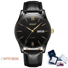AESOP Mens Watches Top Brand Luxury Automatic Mechanical Multi-functional  Calendar waterproof Watch Brown Genuine Leather Colck