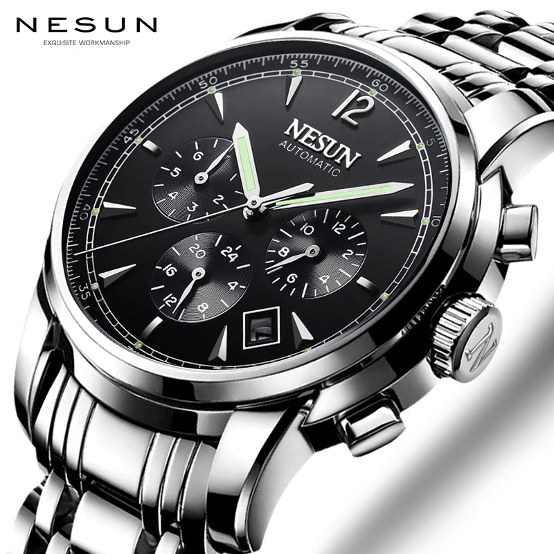 40mm Mechanical Watches Black Case GMT Diver Watch Men Full Stainless Steel Hardlex Calendar Week Month 24 Hours Automatic Watch