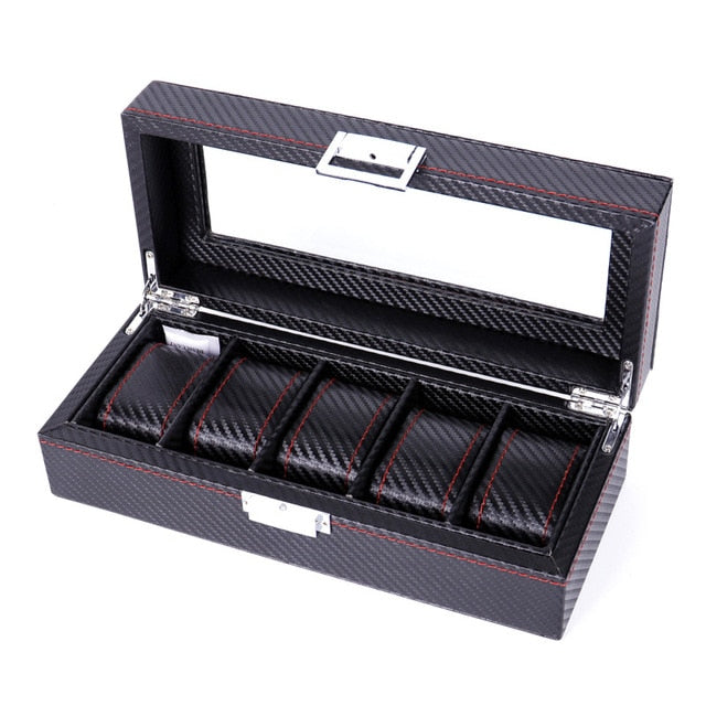 High Carbon Fiber 5  6 10 12 Grid Watch Box Watch Display Storage Box Bracelet Watch Display Slots Case holder Storage Container