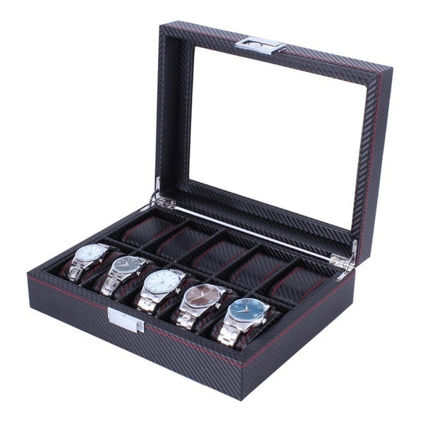 High Carbon Fiber 5  6 10 12 Grid Watch Box Watch Display Storage Box Bracelet Watch Display Slots Case holder Storage Container