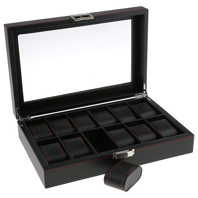 High Carbon Fiber 5  6 10 12 Grid Watch Box Watch Display Storage Box Bracelet Watch Display Slots Case holder Storage Container