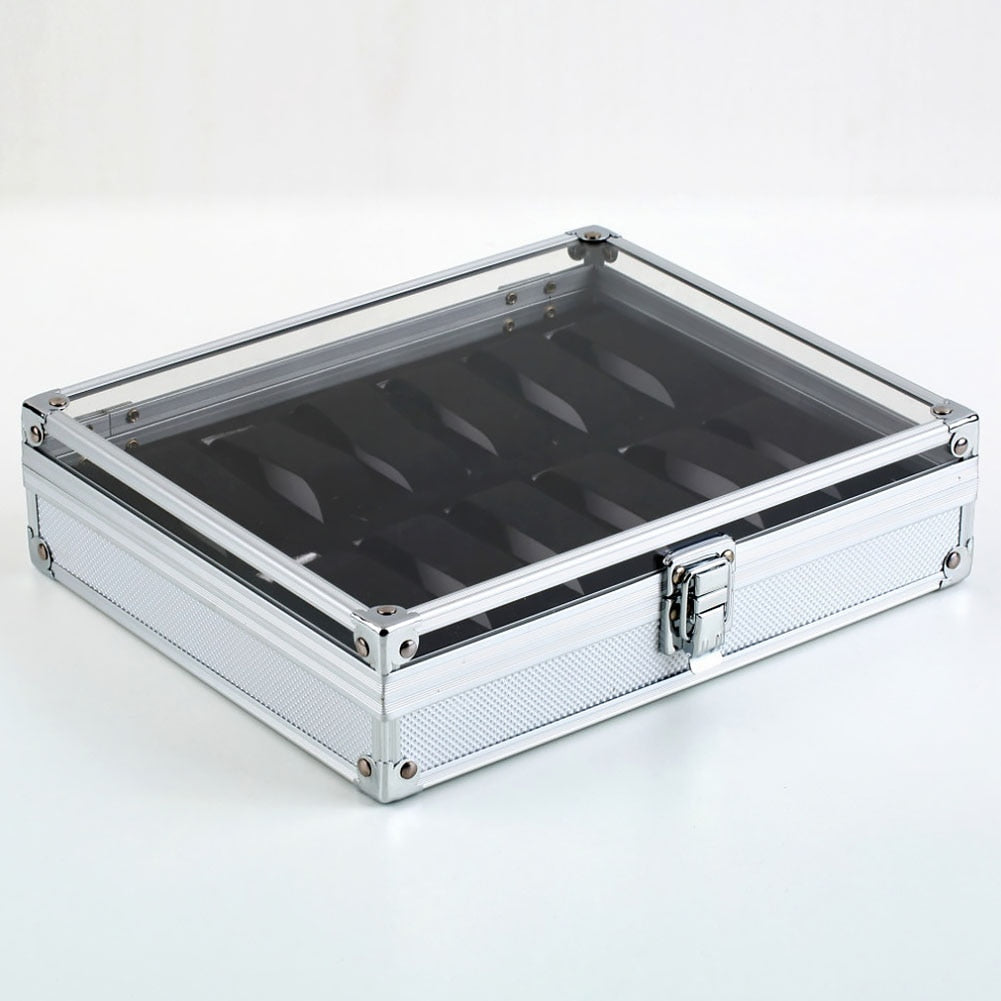 Watch Display Organizer Wrist Storage With Lock Case 12 Grid Aluminium Alloy