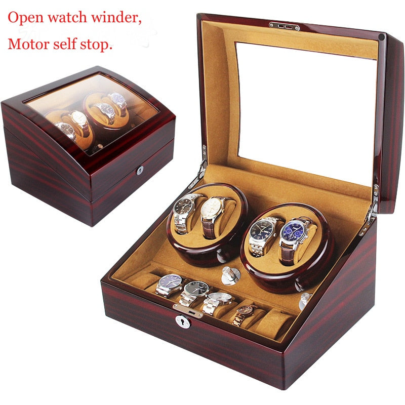 High Quality Watch Winder Open Motor Stop Luxury Automatic Watch Display Box Winders 2-3, 4-0, 4-6 Wood Leather Box Winder