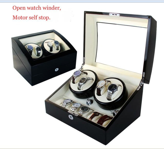 High Quality Watch Winder Open Motor Stop Luxury Automatic Watch Display Box Winders 2-3, 4-0, 4-6 Wood Leather Box Winder