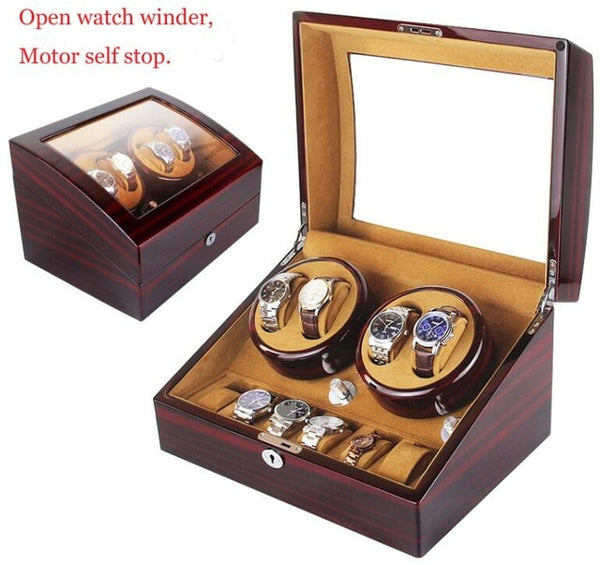 High Quality Watch Winder Open Motor Stop Luxury Automatic Watch Display Box Winders 2-3, 4-0, 4-6 Wood Leather Box Winder