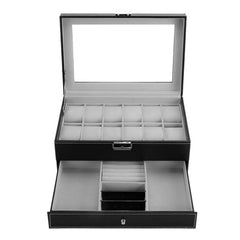 12 Grids Slots Professional Watches Storage Box Double Layers PU Leather Watch Case Organizer Box Holder Black Brown Colors