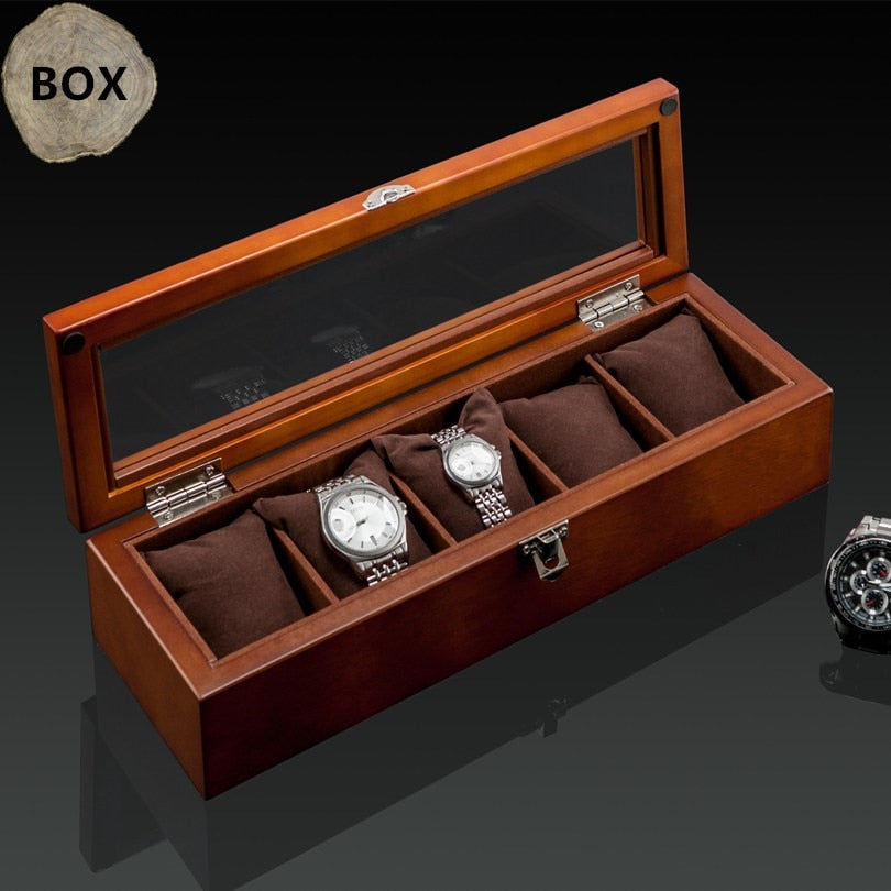 Top 5 Slots Wooden Watch Display Case Black Wood Watch Storage Box With Lock Fashion Wooden Watch Gift Jewelry Cases C023