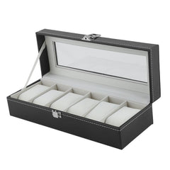 2/6/10/12 Girds Leather/Carbon Fiber Watch Box Jewelry Storage Box Organizer for Earrings Rings Bracelet Display Holder Case