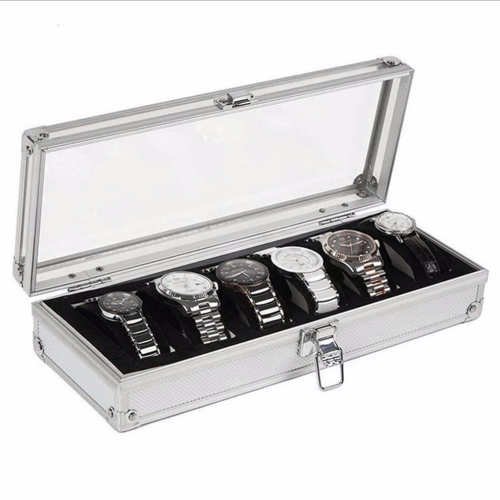 Watch Box 6 Grid Insert Slots Jewelry Watches Display Storage Box Case Aluminium Jewelry Decoration Winder