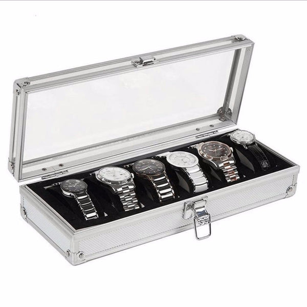 Watch Box 6 Grid Insert Slots Jewelry Watches Display Storage Box Case Aluminium Jewelry Decoration Winder