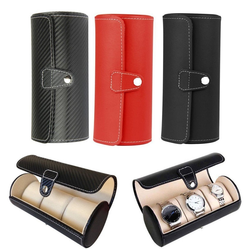 Luxury Watch Display Gift Box Case Roll 3 Slot Wristwatch Necklace Bracelet Jewelry PU Leather Box Storage Travel Pouch
