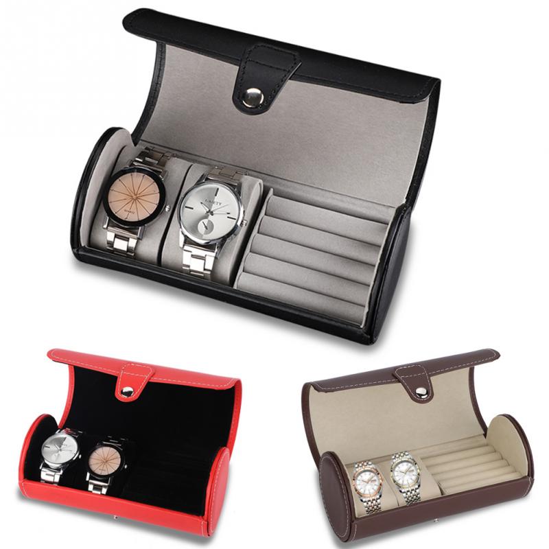 Portable Travel Watch Case Roll 2 Slot Wristwatch Box Storage Travel Pouch Ring Earrings Wrist Watch Jewelry Storage Box