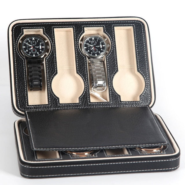 Portable 2 4 8 Grids Zipper Watch Box Lover Luxury PU Leather Watch jewelry Case Watch Organizer  jewelry box Holder