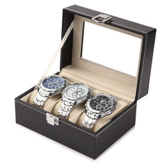 Wholesale PU Leather Watch Box Black Watch Storage Box With Window New Women Jewelry Gift Case Display Package Boxes Case
