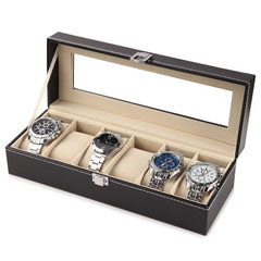 Wholesale PU Leather Watch Box Black Watch Storage Box With Window New Women Jewelry Gift Case Display Package Boxes Case
