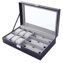 2/6/10/12 Girds Leather/Carbon Fiber Luxury Watch Box Jewelry Storage Box Watch Organizer for Rings Bracelet Display Holder Case