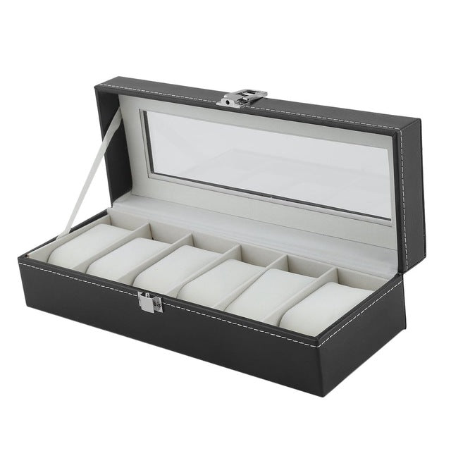 2/6/10/12 Girds Leather/Carbon Fiber Luxury Watch Box Jewelry Storage Box Watch Organizer for Rings Bracelet Display Holder Case