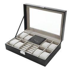 Wooden/Leather 8/10/12 Grids Watch Display Sunglass Case Durable Packaging Holder Jewelry Collection Storage Organizer Box