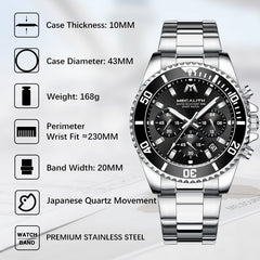 MEGALITH Fashion Mens Watches Top Brand Luxury Waterproof Colck Stainless Steel Men Quartz Watch Gents Sport Wristwatch