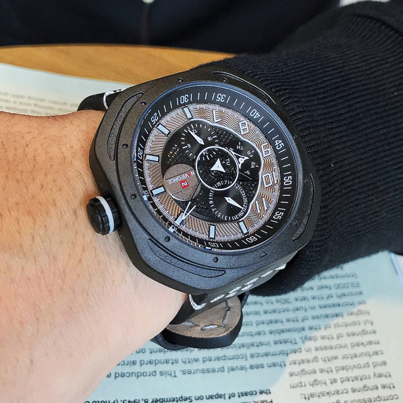 NAVIFORCE Men's Creative Military Sports Watches Leather Waterproof Wristwatch Fashion Quartz Clock Relogio Masculino Male 2019