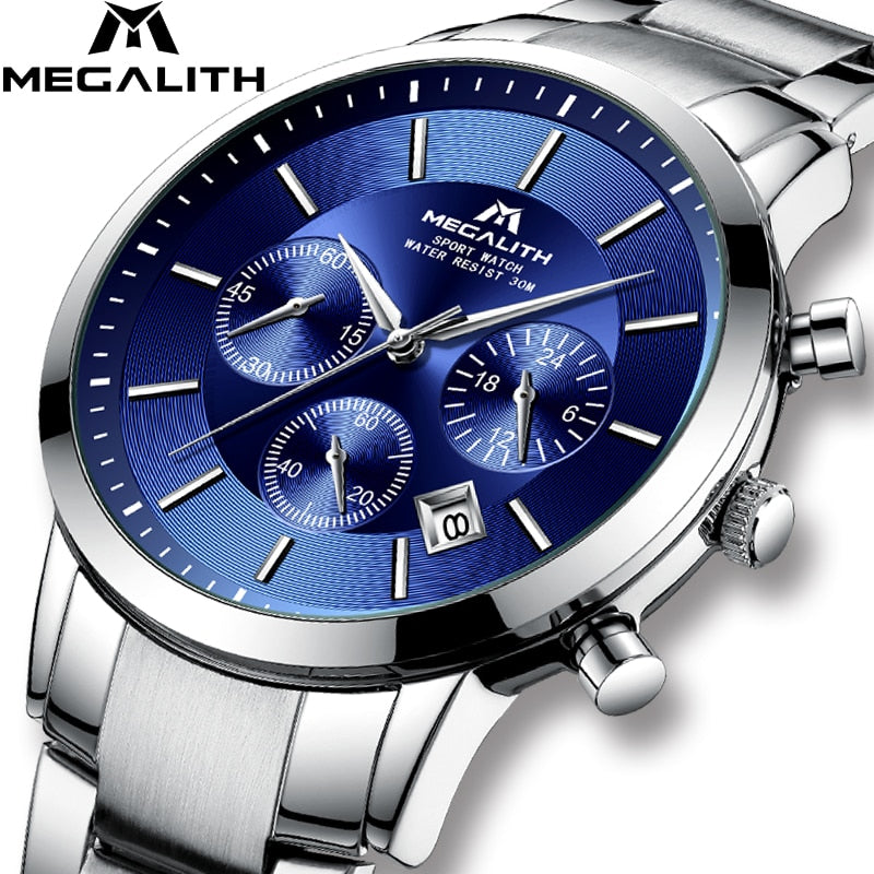 MEGALITH New Fashion Mens Watch Men Quartz Watches Waterproof Sport Chronograph Wristwatches Top Brand Luxury Gents Clock