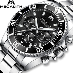MEGALITH Fashion Mens Watches Top Brand Luxury Waterproof Colck Stainless Steel Men Quartz Watch Gents Sport Wristwatch