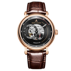 2019 Reef Tiger/RT Fashion Casual Watch Leather Strap Skeleton Automatic Watch Men Blue Designer Watches Gift for Men RGA1617