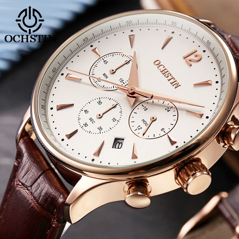 2017 Top Luxury Brand OCHSTIN Men Sports Watches Men's Quartz Date Clock Man Leather Military Wrist Watch Male Relogio Masculino